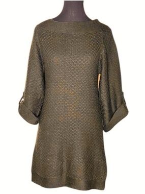 Vintage Wool Knit 60’s Mod Mini Dress Boat Neck Wide Sleeve Dark Brown Sz Small